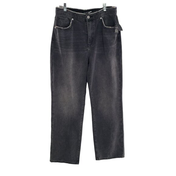 Fashion Nova Crossover Straight Leg Jeans Juniors Size 13 Blue High Waisted NWT - Picture 1 of 6